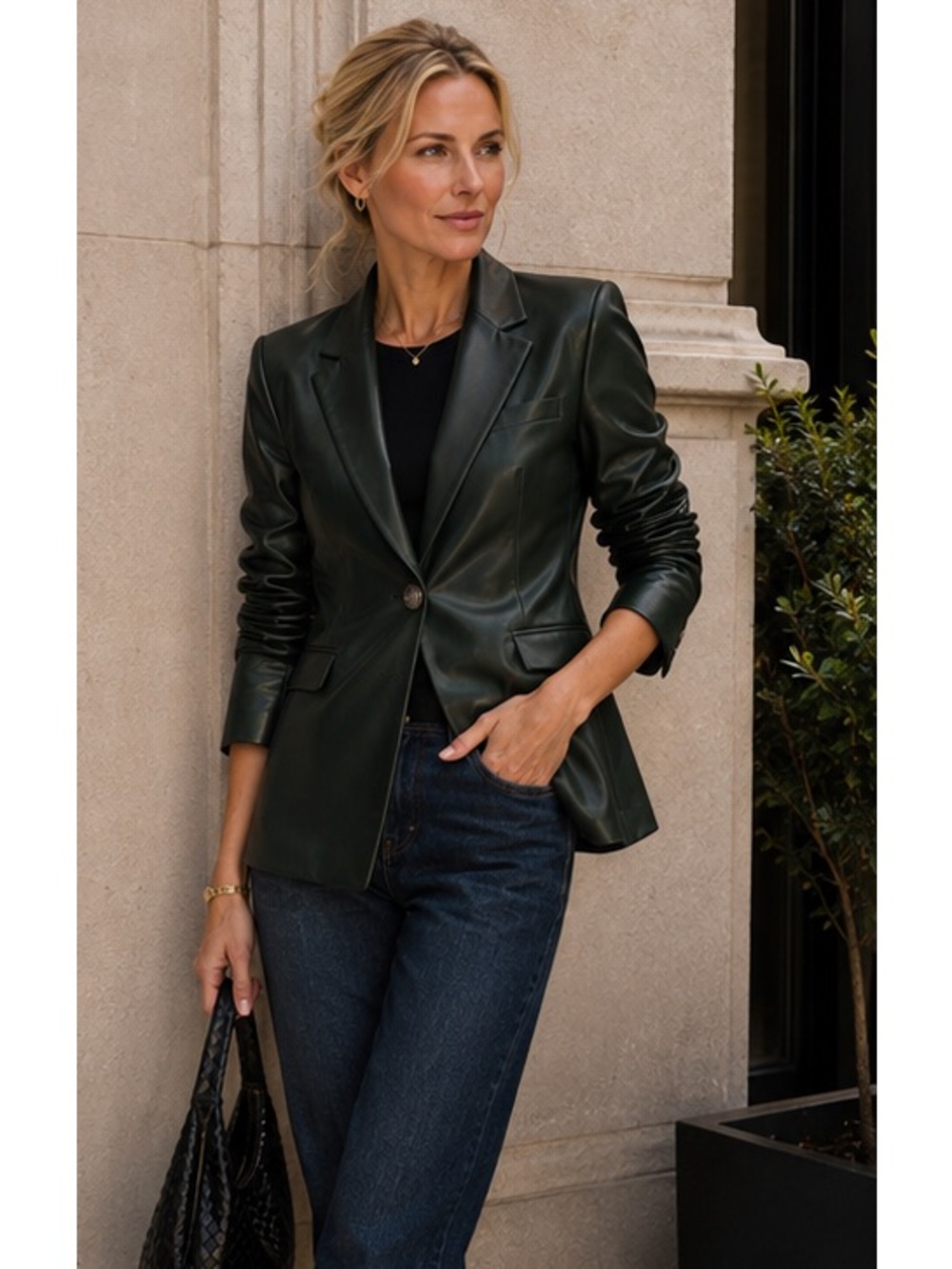Veronica Beard Hollis Dickey Faux Leather Blazer | Forest Green Size 8 - Picture 3 of 14